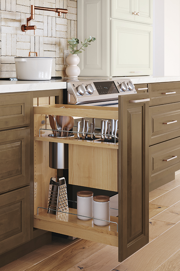 Utensil Pull-Out Cabinet – Knife Block & Bin Storage