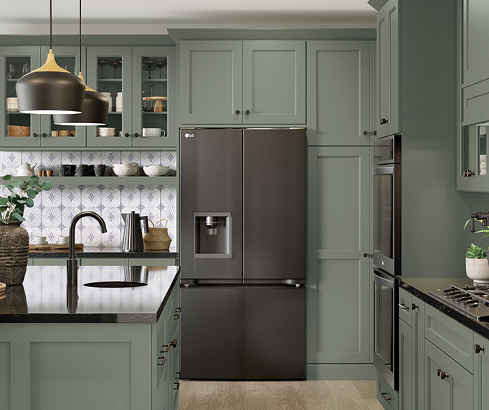 Transitional Kitchen Cabinets with Blue Green Undertones