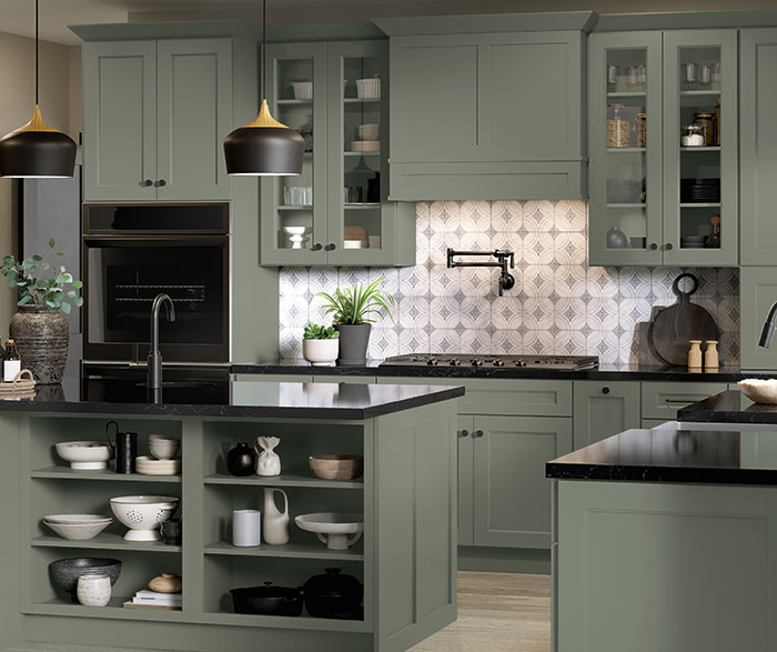 Transitional Kitchen Cabinets with Blue Green Undertones