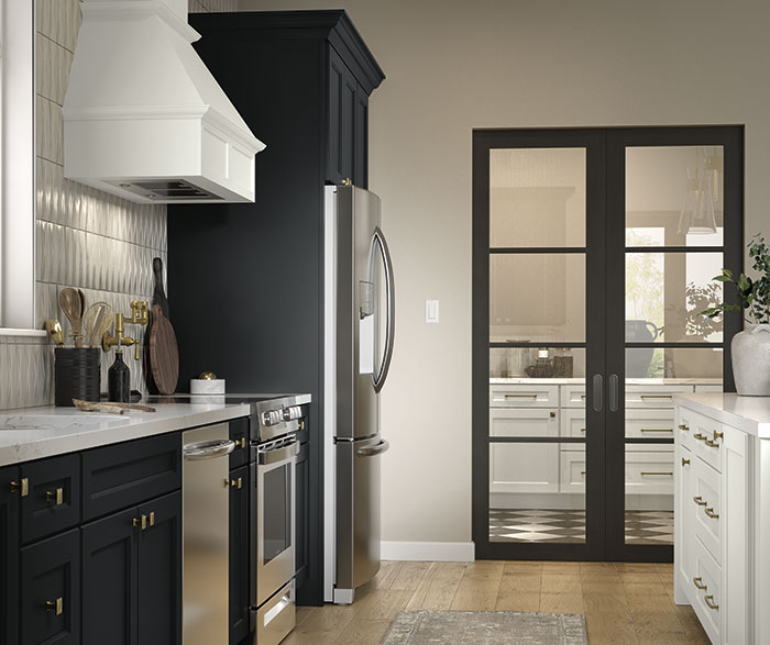 Transitional Black and White Kitchen